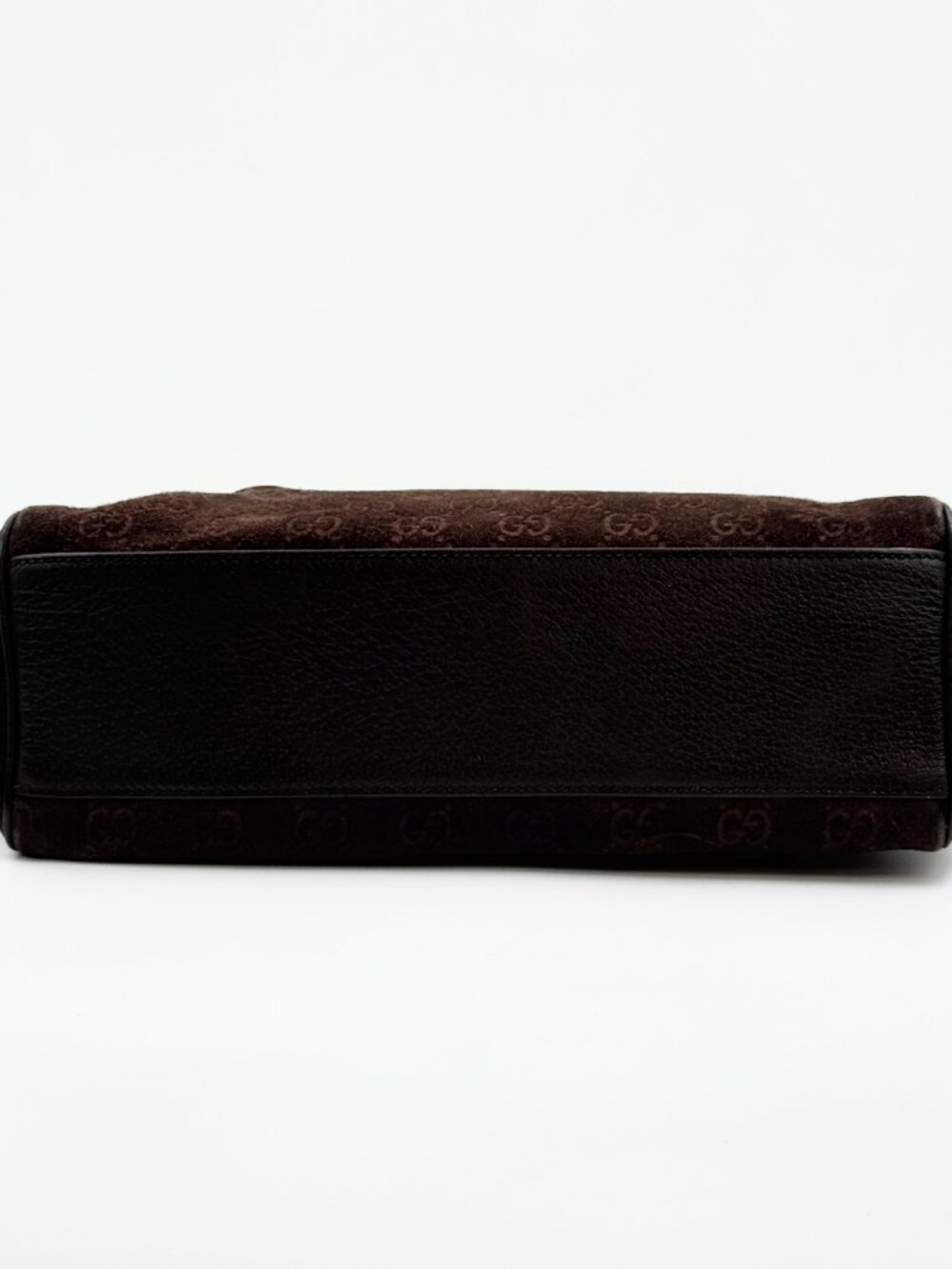 Gucci Vintage GG Monogram Suede Boston Shoulder Bag Brown Leather - Picture 6 of 13